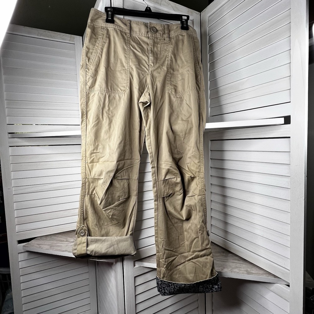 Eddie Bauer‎ Women's Convertible Roll-Up Pants Sz 6 Tan Floral Trim Nylon Cotton